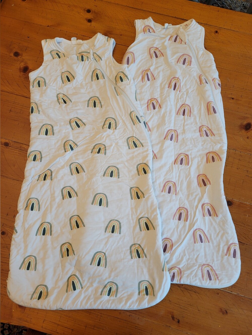 2 Kyte baby White Sleep Sacks with Rainbow Print - Neutral/Pink Accents